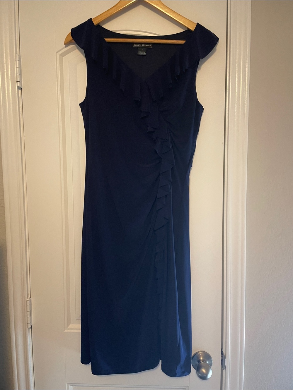 Jessica Howard Navy Ruffle-Trim Midi Dress